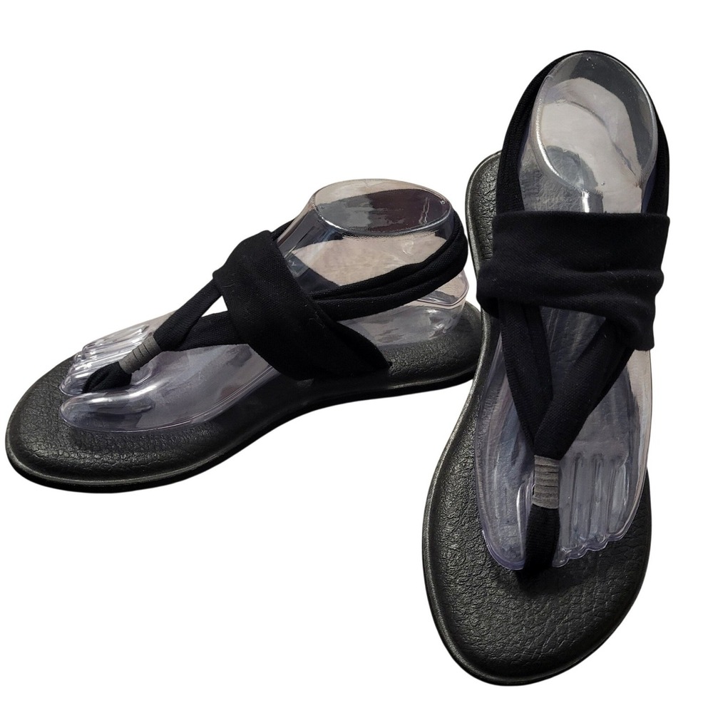 Sanuk Yoga Sling Sandals‎ Womens Black Stretch Knit Yoga Mat Footbed Size 8